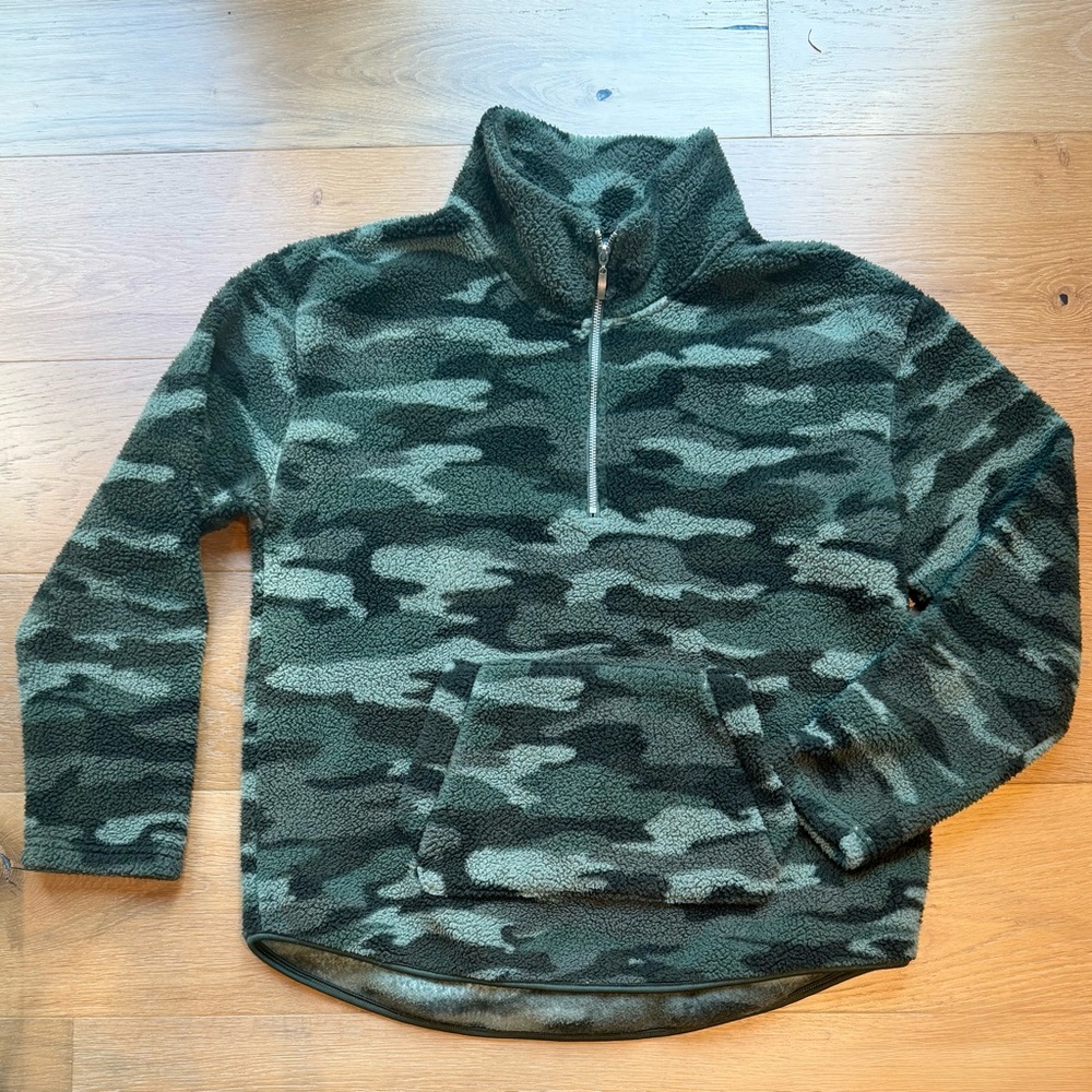 Arden B Fleece Quarter Zip Pullover Green Camo Women's Large